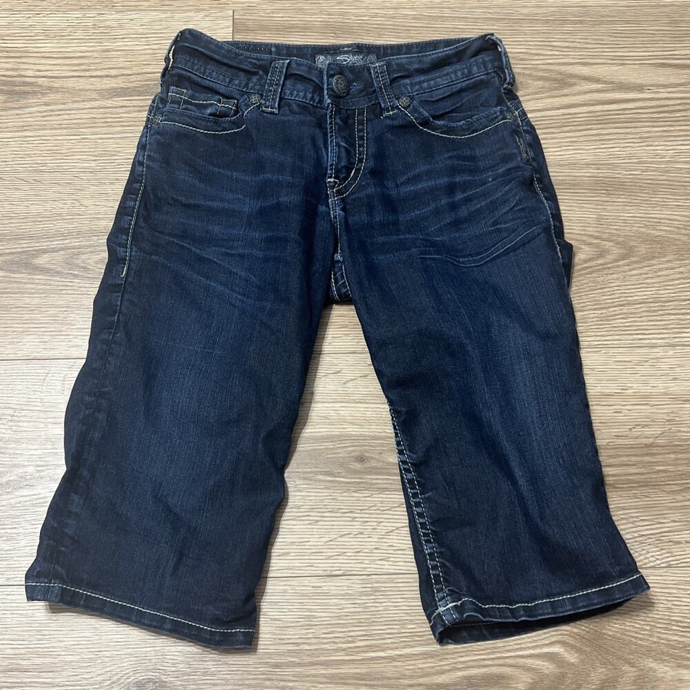 Silver Jeans Women’s Dark Wash Suki Rose Surplus Cropped Capri Size 26 (A03)